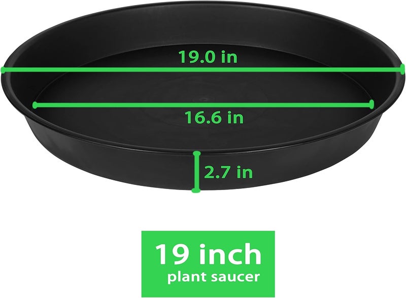 Bleuhome 2 Pack of 18 19 inch Plant Saucer (16.6 Inch Base), 2.7" Depth Tray, Large Deep Garden Plastic Flower Trays for Indoors Outdoor, Tray for Planter 15-19" (19", Black) - Image 2
